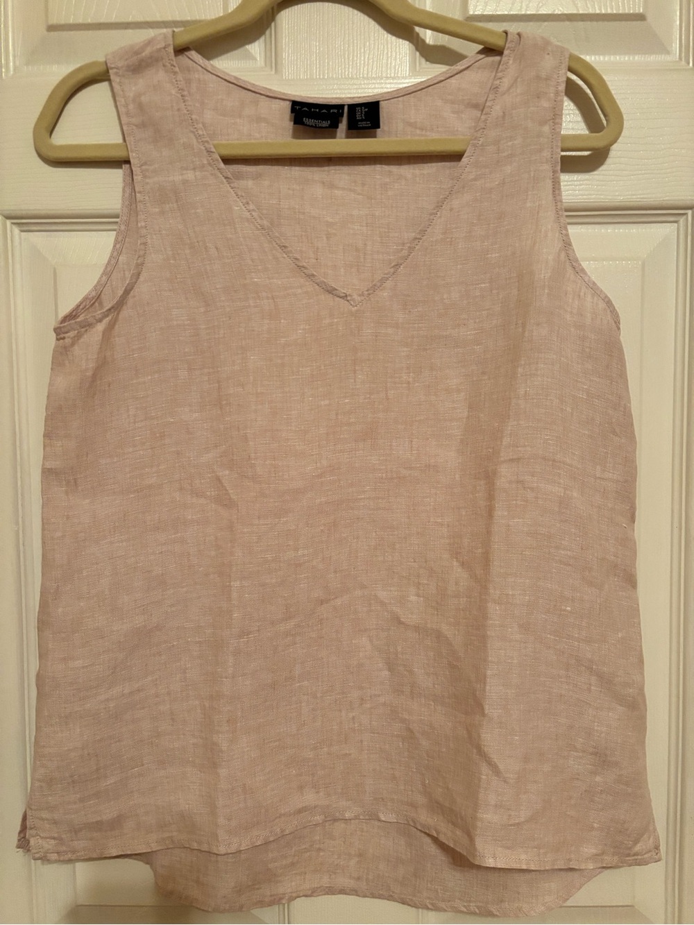 NWOT Tahari Essentials 100% Linen Sleeveless V-Neck Tank Top - Oatmeal, Size S